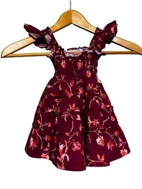 Hill House Burgundy Floral Smocked Tiered Nap Dress Size 2Y Ruffle Maxi Summer
